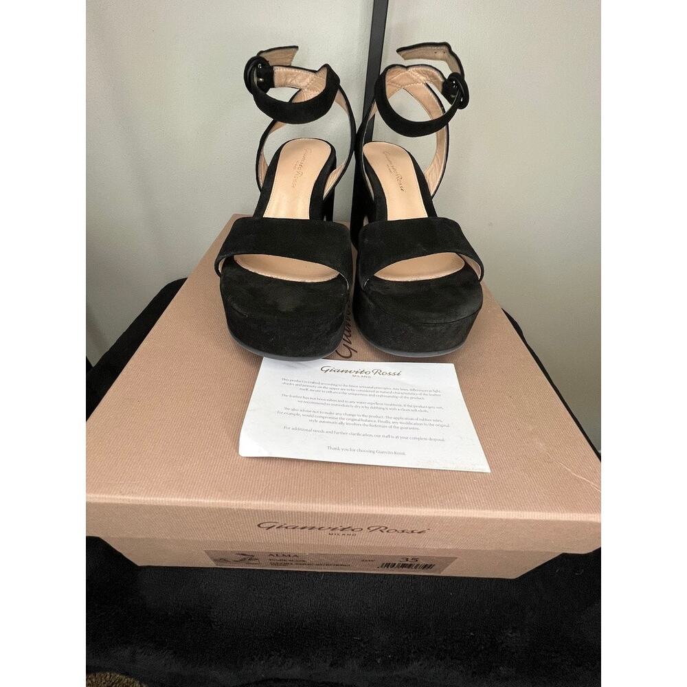 Gianvito Rossi Alma Black Suede Platform Sandals Heels EU 35 NIB